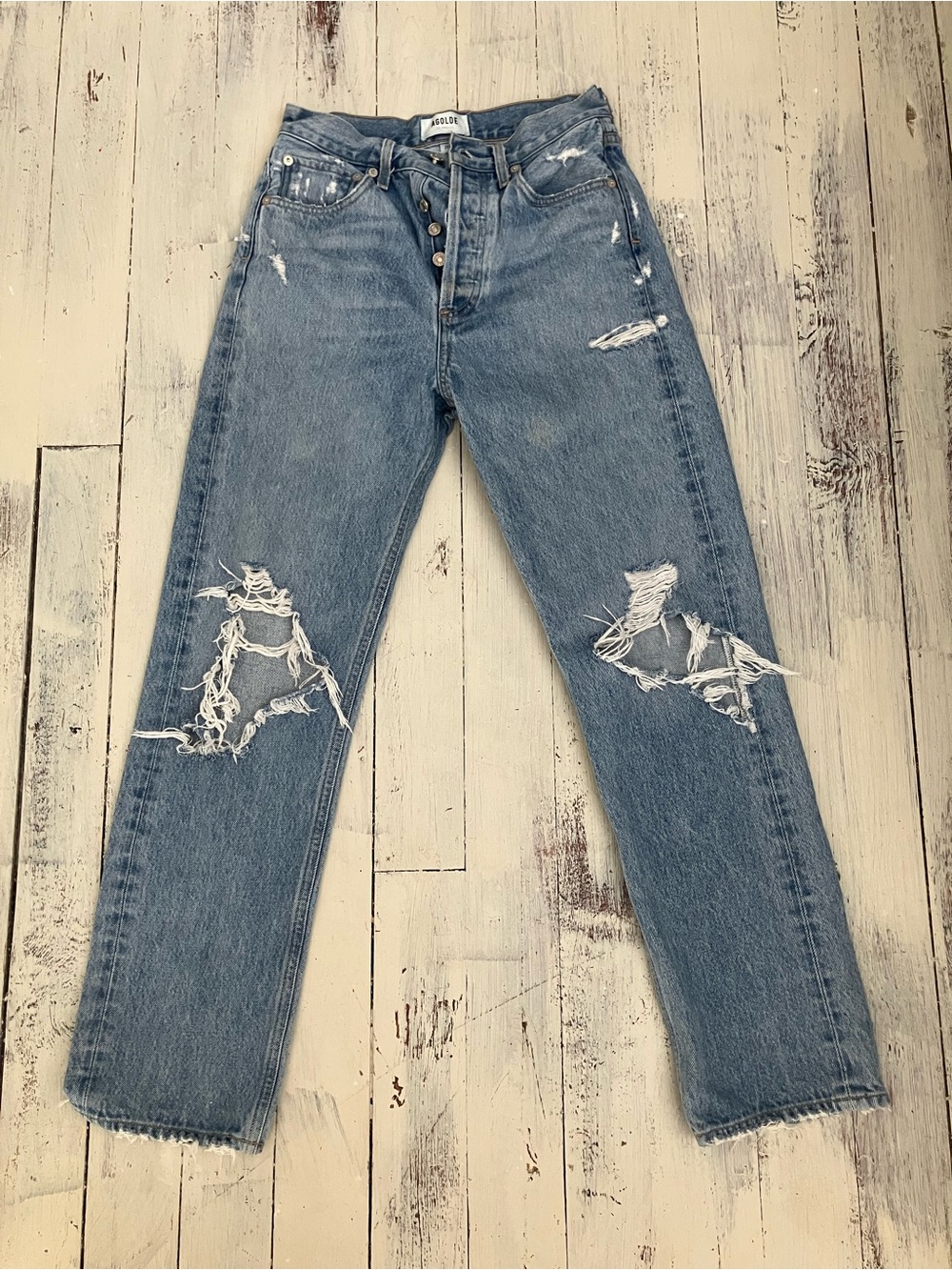 AGOLDE 90s Mid-Rise Loose Fit Jeans in Fall Out Sz 24 Distress Y2K Street Style